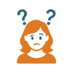 Icona di una donna confusa con punti interrogativi sopra la testa, simbolo della difficoltà nel capire come attrarre clienti.