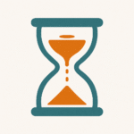 Icona stilizzata di una clessidra quasi vuota, con sabbia in caduta, simbolo di mancanza di tempo.