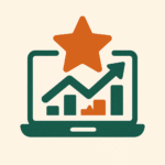 Minimalist icon for the Recensiones Booster service, featuring a bold orange star above a green growth chart on a beige background, representing positive review management.
